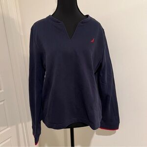 Nautica Women's V-Neck Sweater - Navy and Red Accents